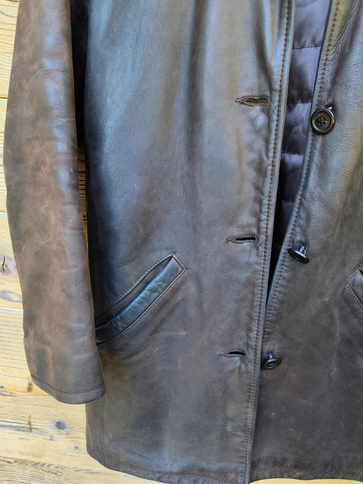 Manteau en cuir marron avec col fourrure amovible Oakwood vintage 80's – Vintage Dressing – taille M 2