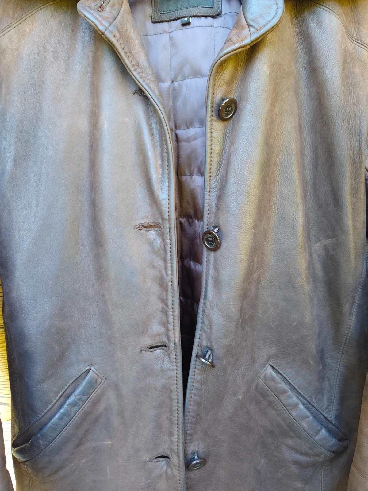 Manteau en cuir marron avec col fourrure amovible Oakwood vintage 80's – Vintage Dressing – taille M 3