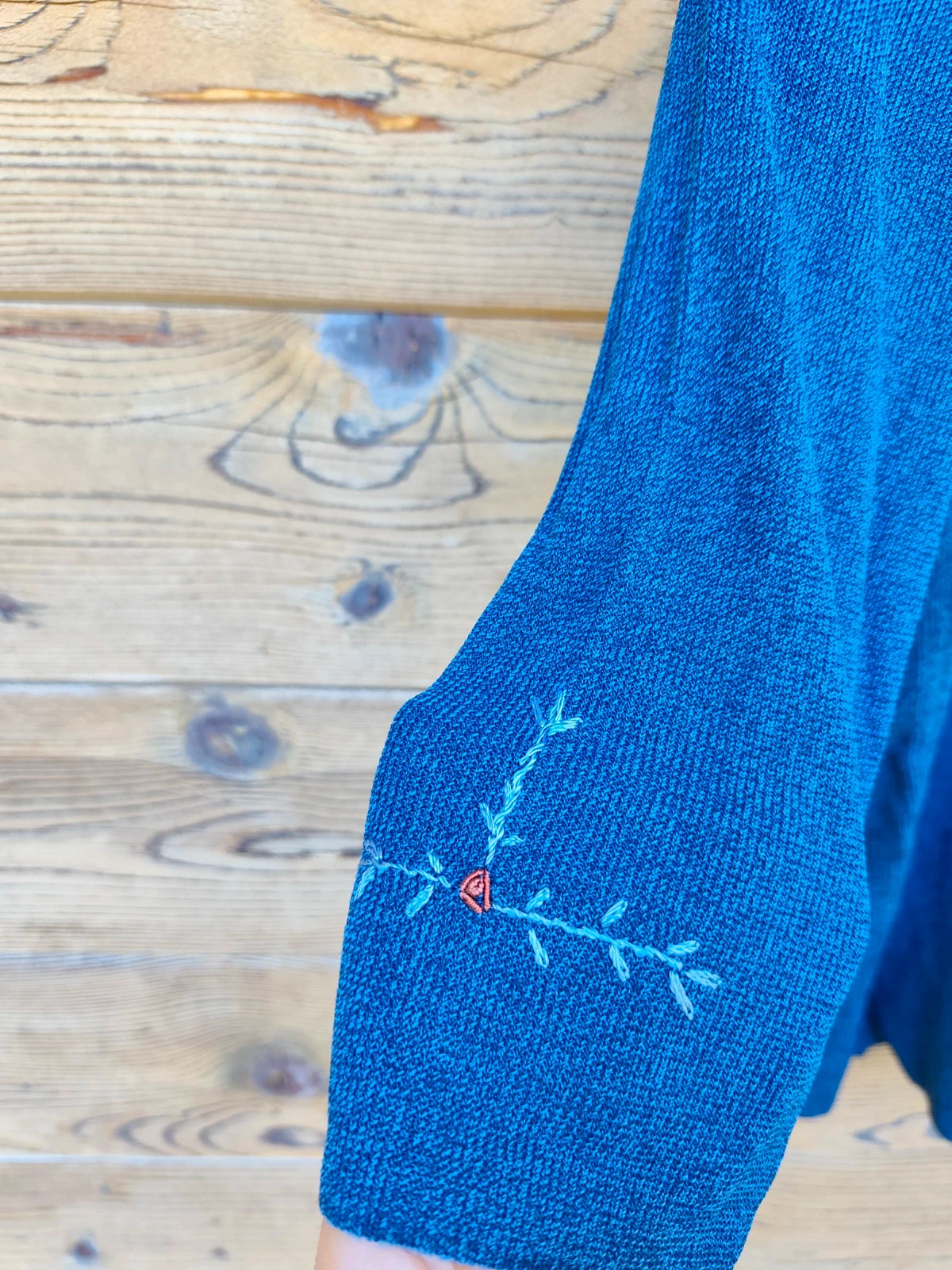 Cardigan bleu marine brodé manches 3/4 🌸 – Vintage Dressing – taille S / 36 / 8 2