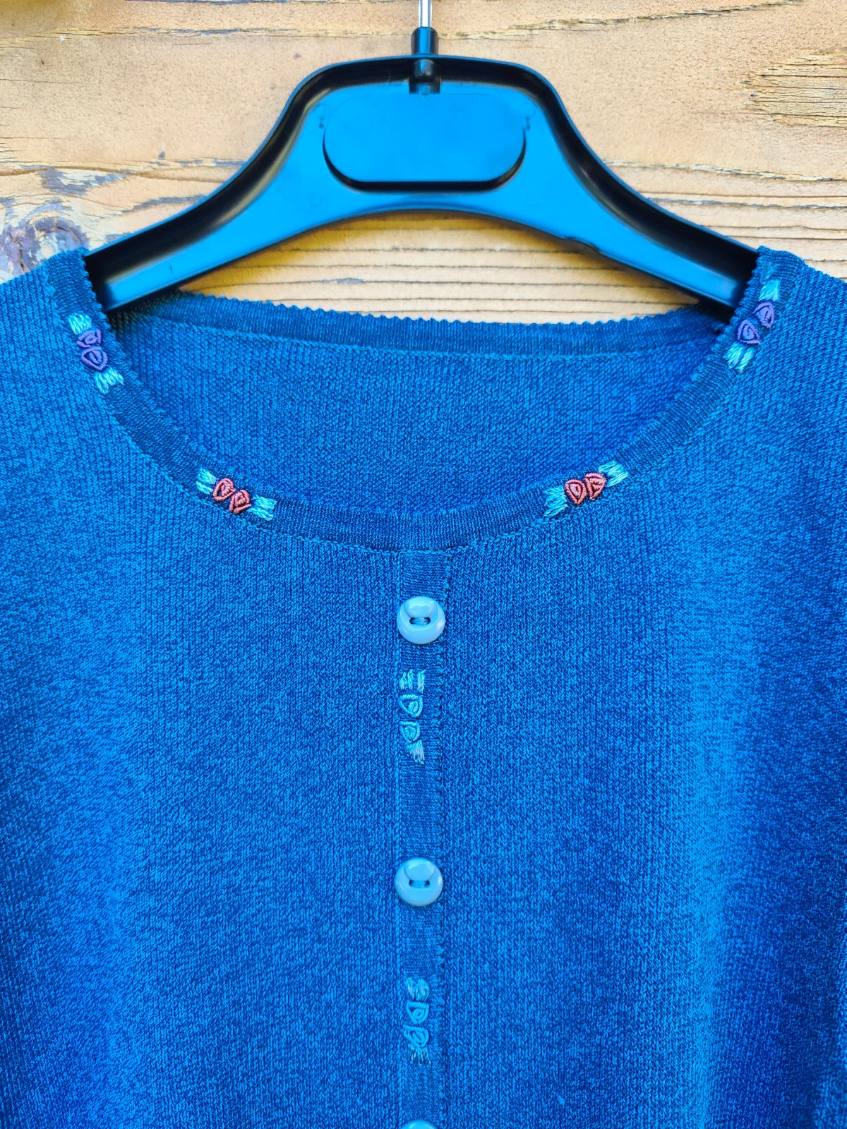 Cardigan bleu marine brodé manches 3/4 🌸 – Vintage Dressing – taille S / 36 / 8 4
