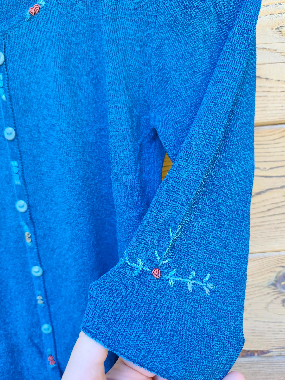 Cardigan bleu marine brodé manches 3/4 🌸 – Vintage Dressing – taille S / 36 / 8 5