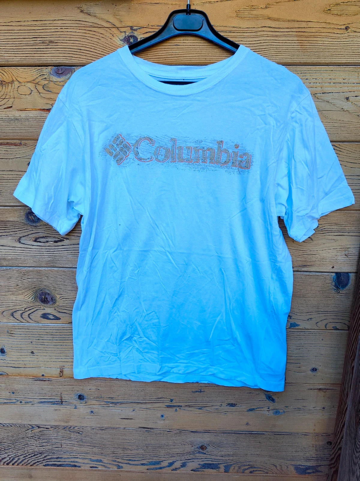 T-shirt Columbia blanc gris logo vintage