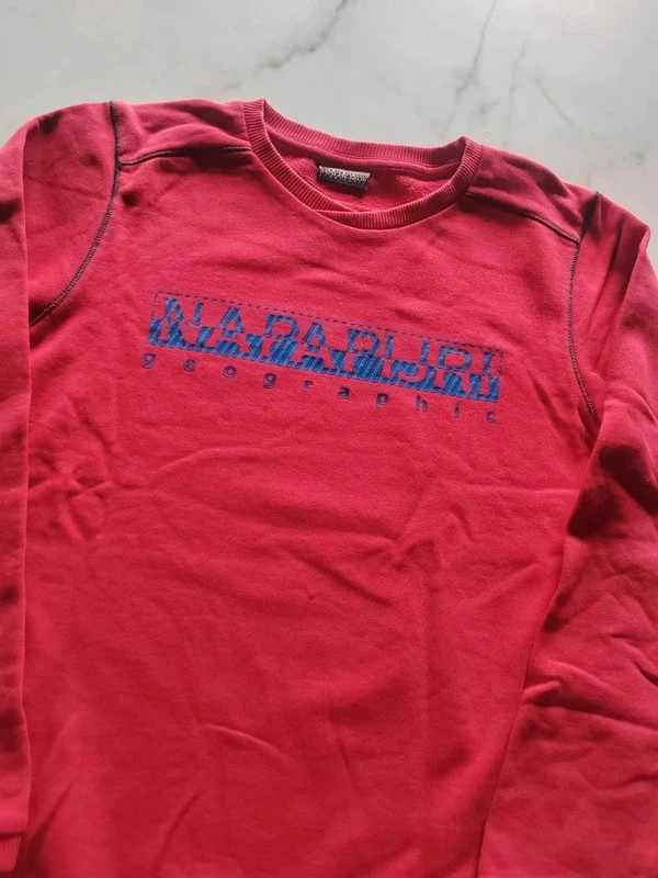 Sweat Napapijri rouge logo bleu floqué vintage – Napapijri – taille S / 36 / 8 3
