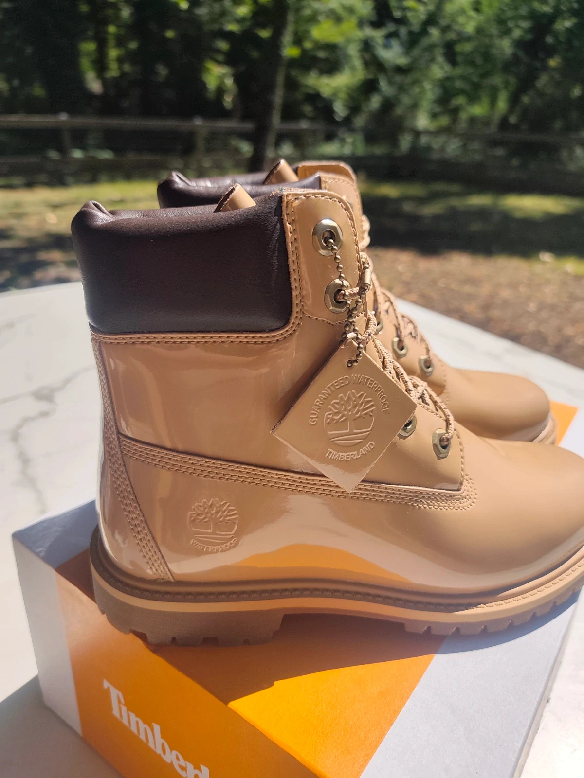 Bottes Timberland en cuir verni beige marron – Timberland – taille 38 2