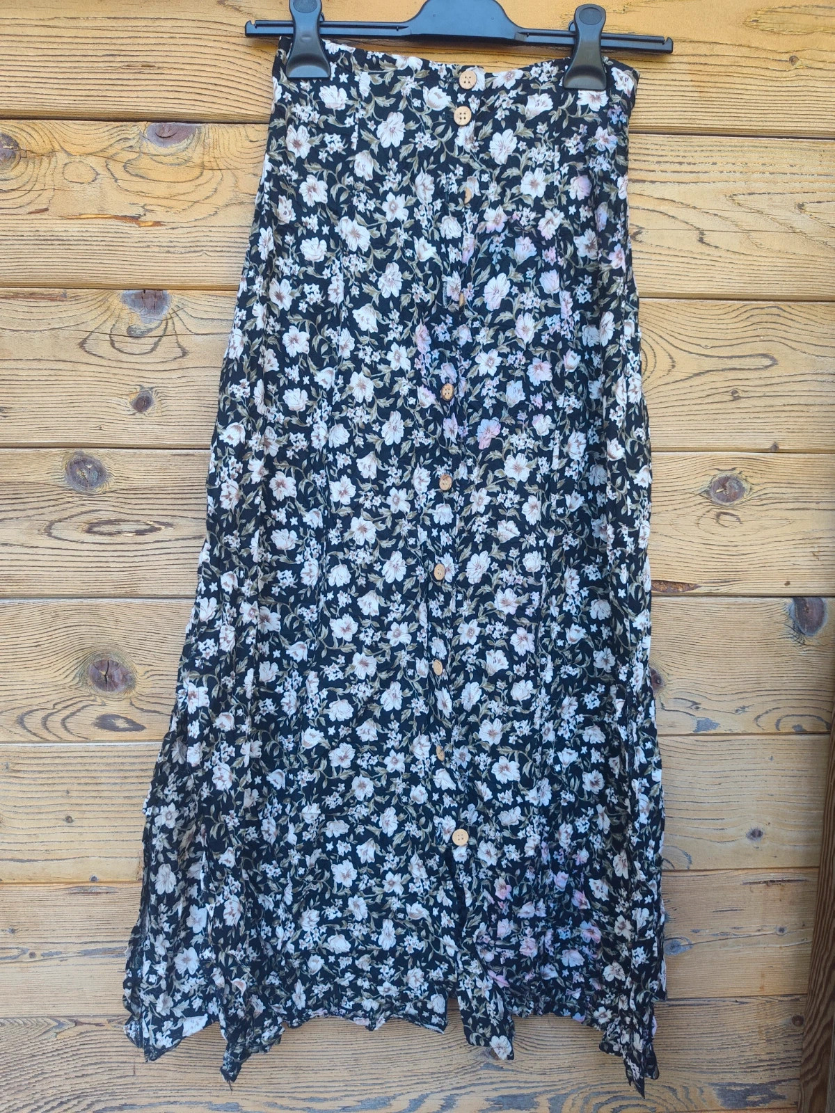 Jupe longue fleurie noire style bohème 🌸 – Vintage Dressing – taille S / 36 / 8