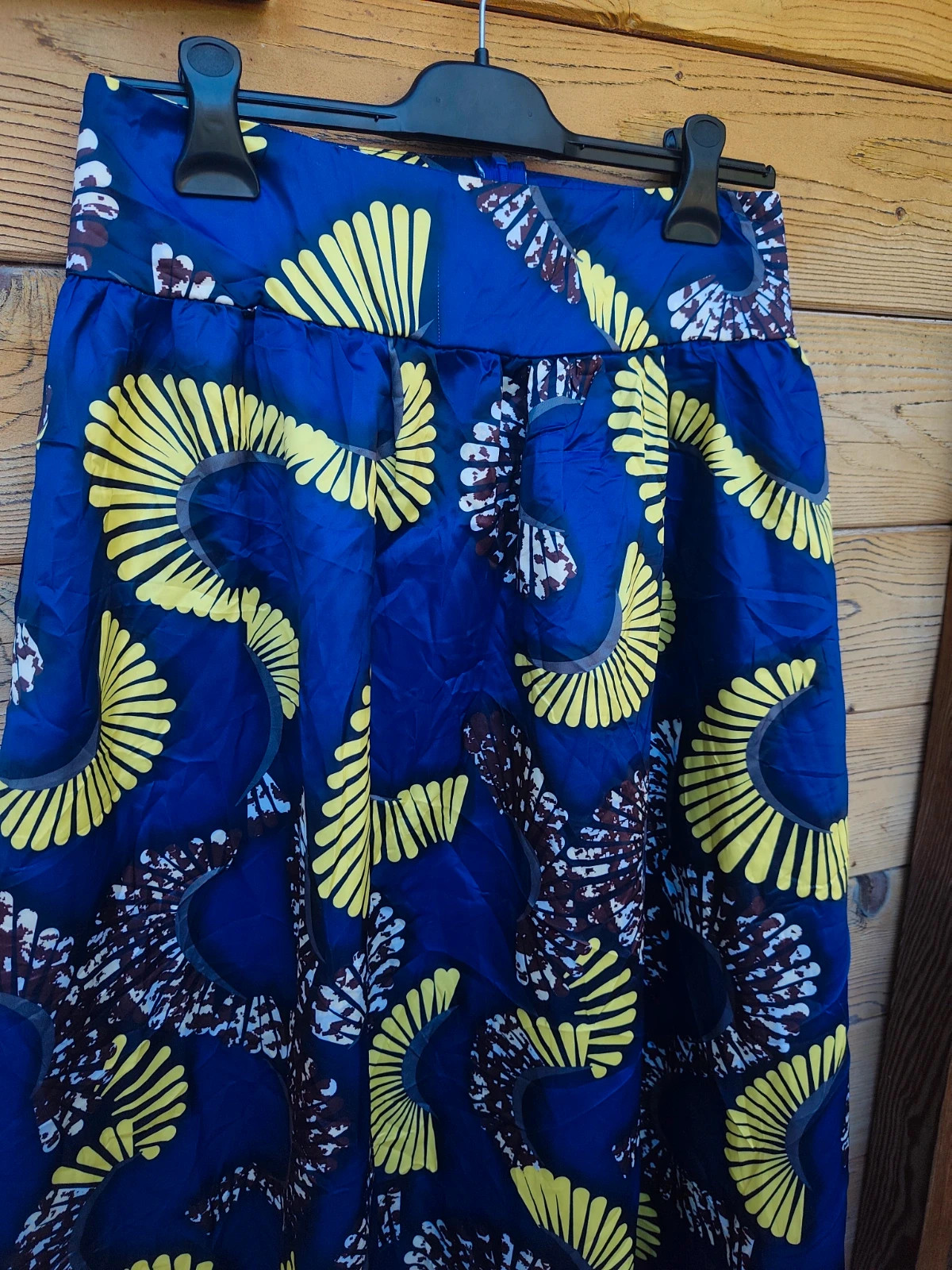 Jupe longue wax bleue à motifs éventails – Vintage Boutique – taille S / 36 / 8 2