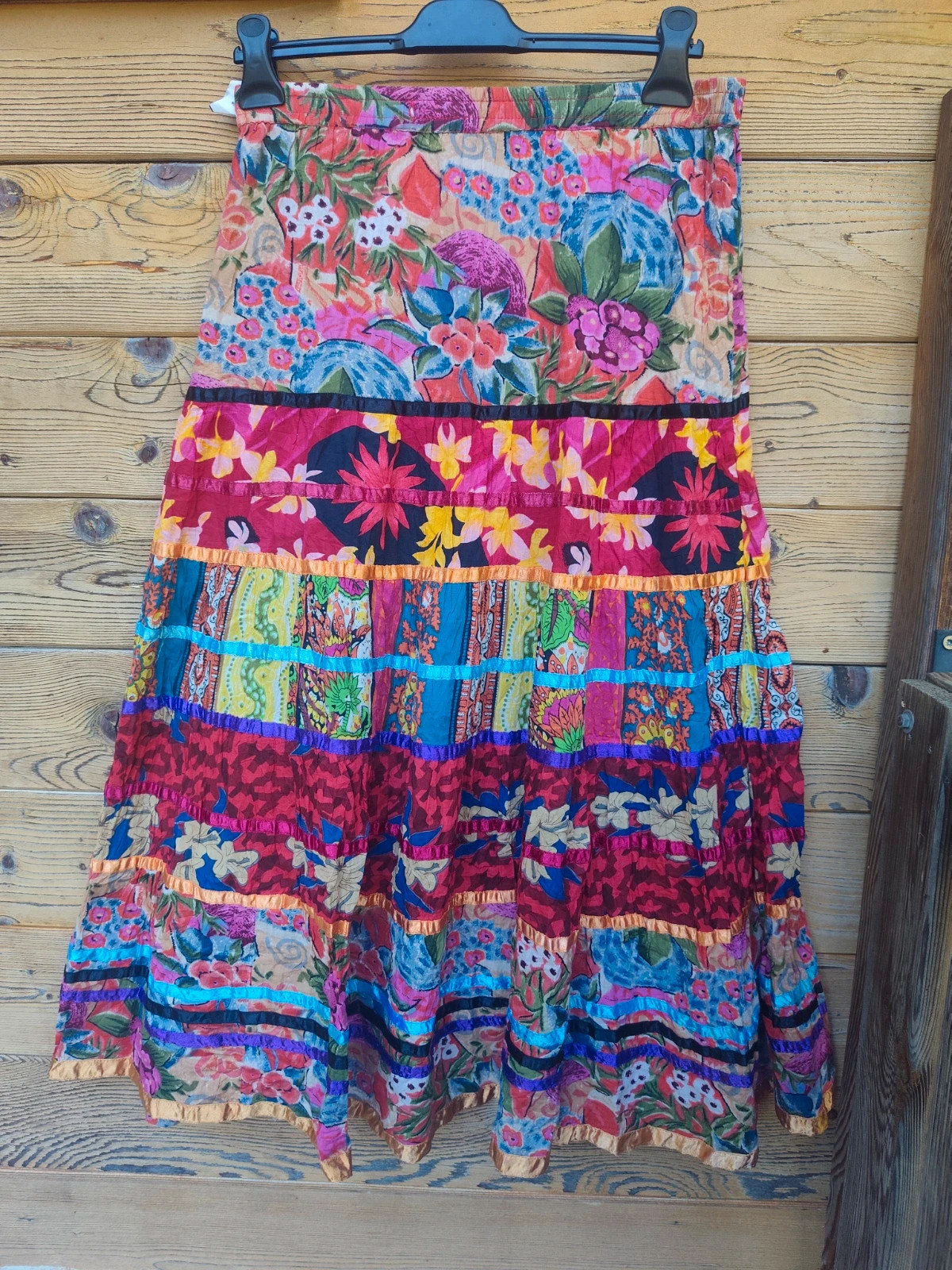 Jupe longue patchwork multicolore fleurie bohème 🌺 – Vintage Dressing – taille S / 36 / 8