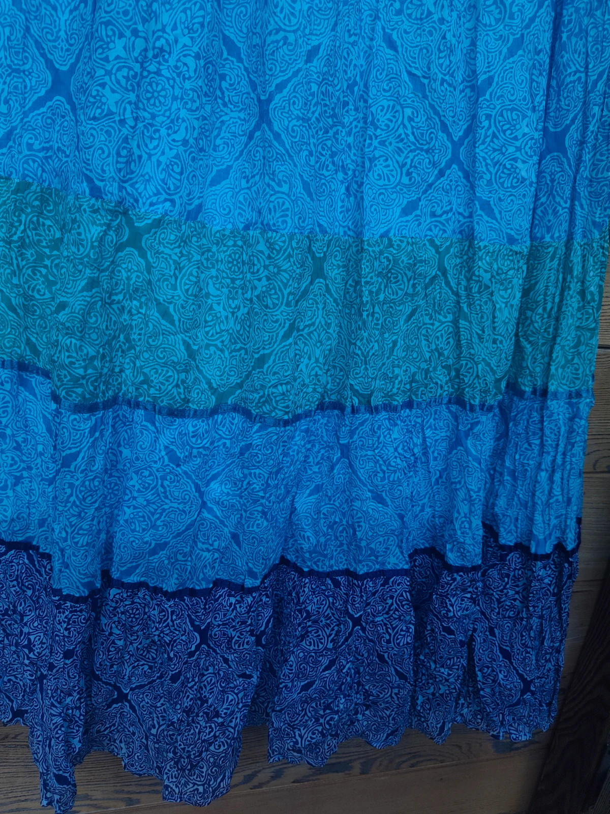 Jupe longue bohème à motifs bleu turquoise – Vintage Dressing – taille L / 40 / 12 3