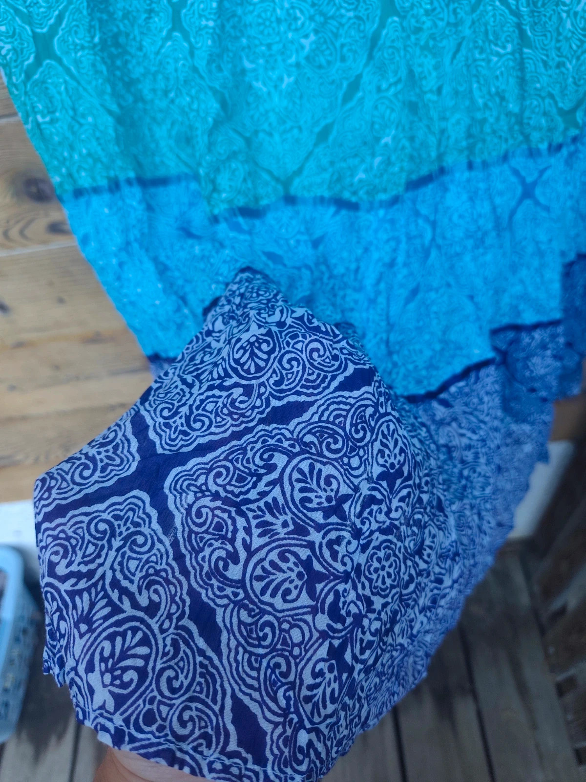 Jupe longue bohème à motifs bleu turquoise – Vintage Dressing – taille L / 40 / 12 4