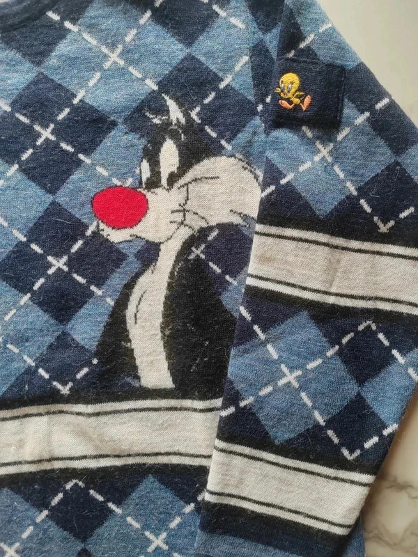 Pull en laine hiver titi et grosminet vintage cartoon 90's – Vintage Dressing – taille L 4