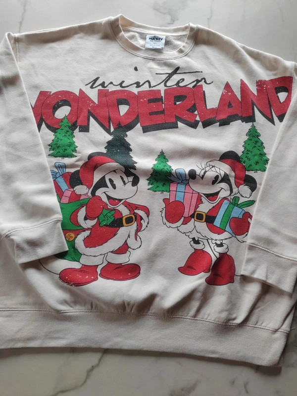 Sweat Disney officiel vintage Minnie et Mickey version Noël, blanc rouge cartoon année 90 – Mickey Mouse – taille M / 38 / 10 3