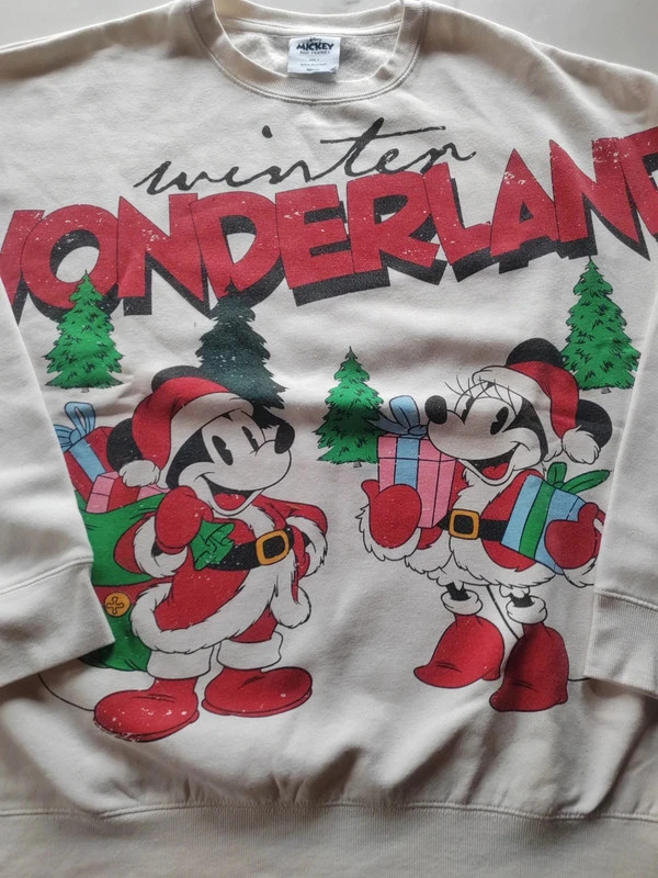 Sweat Disney officiel vintage Minnie et Mickey version Noël, blanc rouge cartoon année 90 – Mickey Mouse – taille M / 38 / 10 4