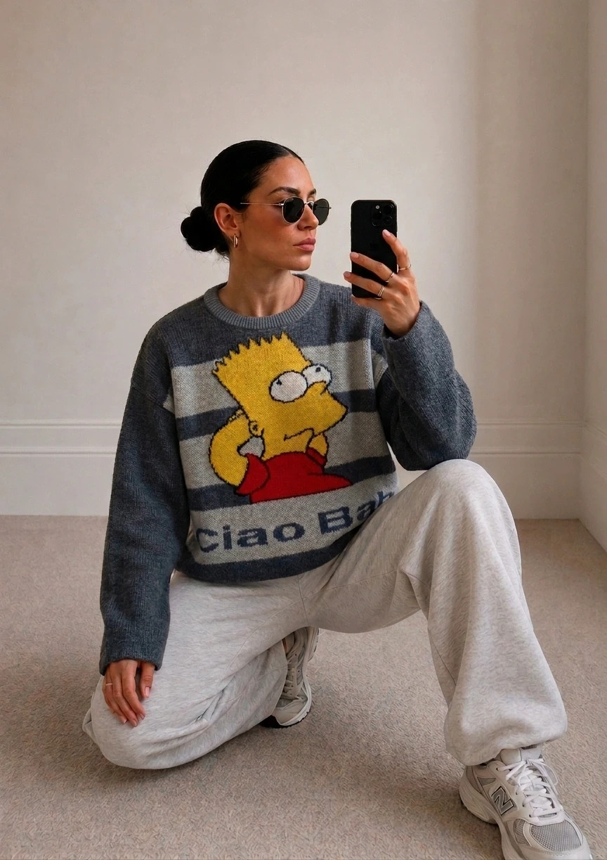 Pull en laine hiver the Simpsons vintage 90's gros motif cartoon Bart – Vintage Dressing – taille L