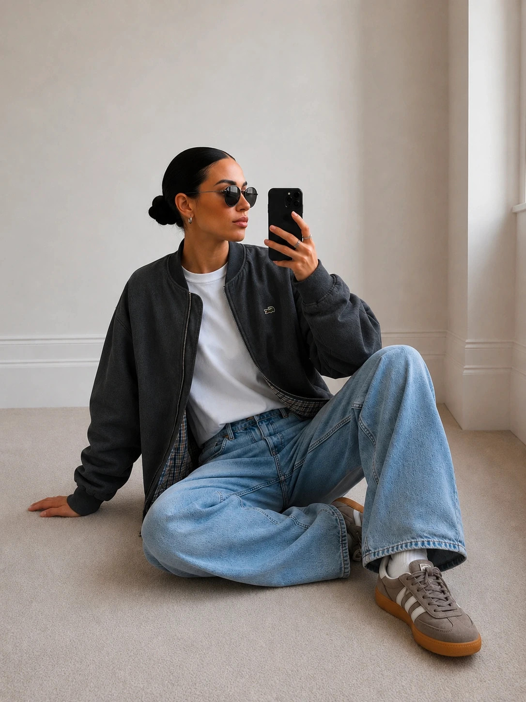 Veste réversible vintage Lacoste gris / carreaux style bomber 80's 90's – Lacoste – taille M