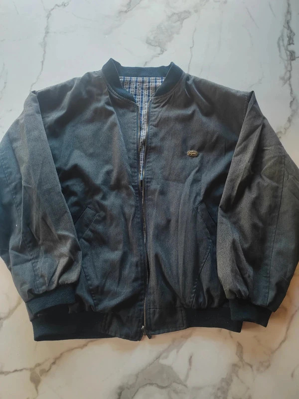 Veste réversible vintage Lacoste gris / carreaux style bomber 80's 90's – Lacoste – taille M 2