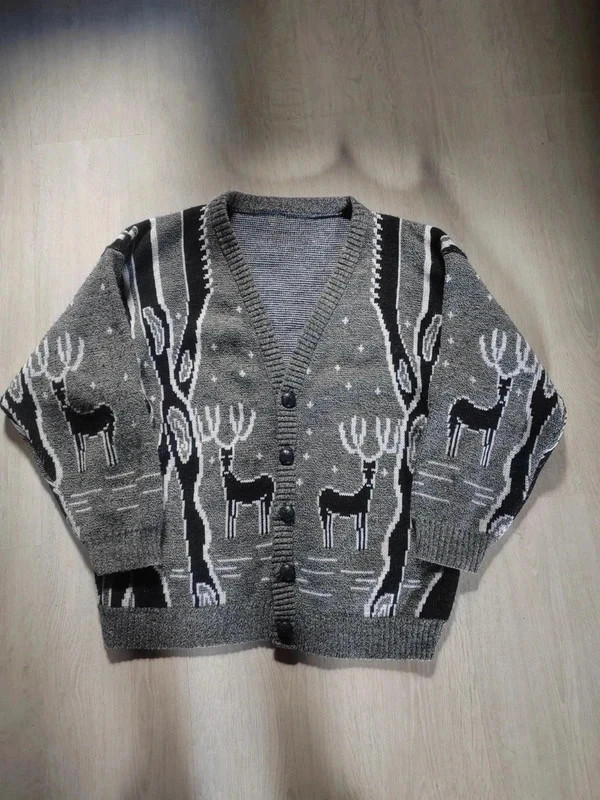 Cardigan homme gris vintage motif cerf hiver old money taille M – wear y2k – taille M 3