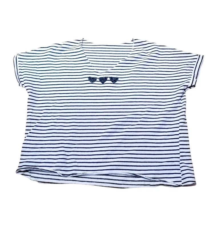 T-shirt marinière coeur noir et blancs, coeur pailletés – Vintage Dressing – taille M / 38 / 10 2