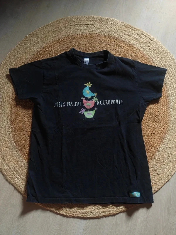 T-shirt noir imprimé oiseaux – Taille M – graphique humour acropoule – Vintage Dressing – taille M 2