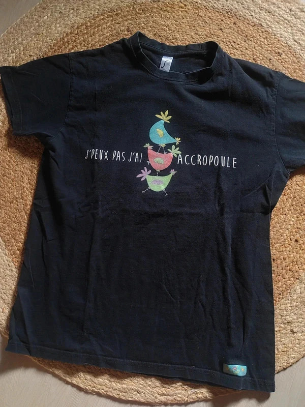 T-shirt noir imprimé oiseaux – Taille M – graphique humour acropoule – Vintage Dressing – taille M 3