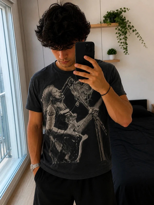 T-shirt rock print visuel bassiste basse guitare chanteur
