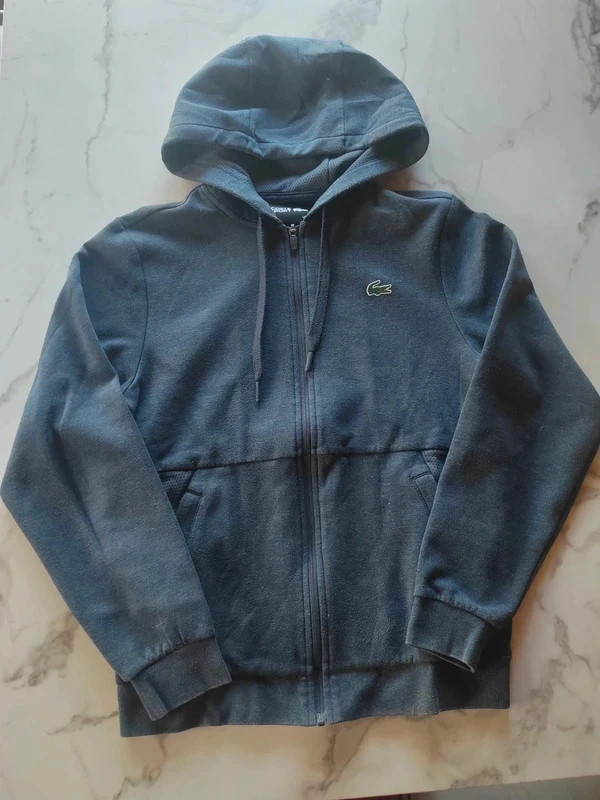 Lacoste hoodie zip gris bleu foncé logo floqué en 3D sport – Lacoste – taille M 2