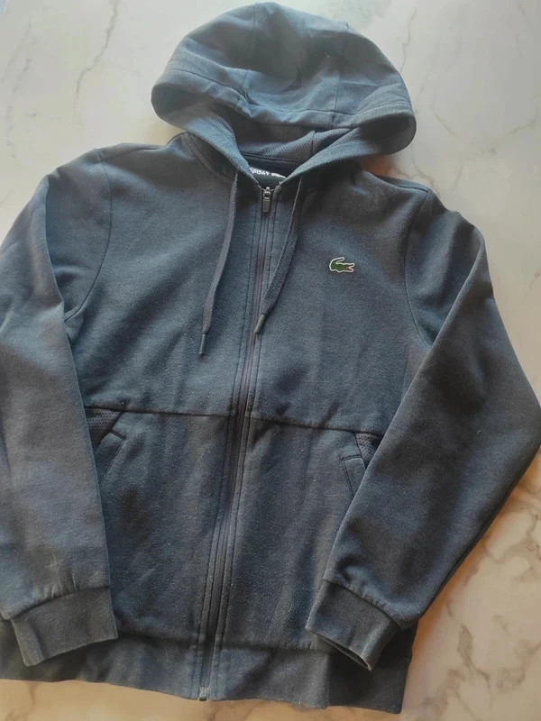 Lacoste hoodie zip gris bleu foncé logo floqué en 3D sport – Lacoste – taille M 3