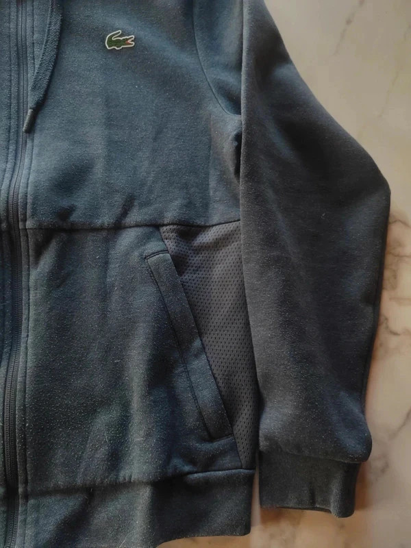 Lacoste hoodie zip gris bleu foncé logo floqué en 3D sport – Lacoste – taille M 4