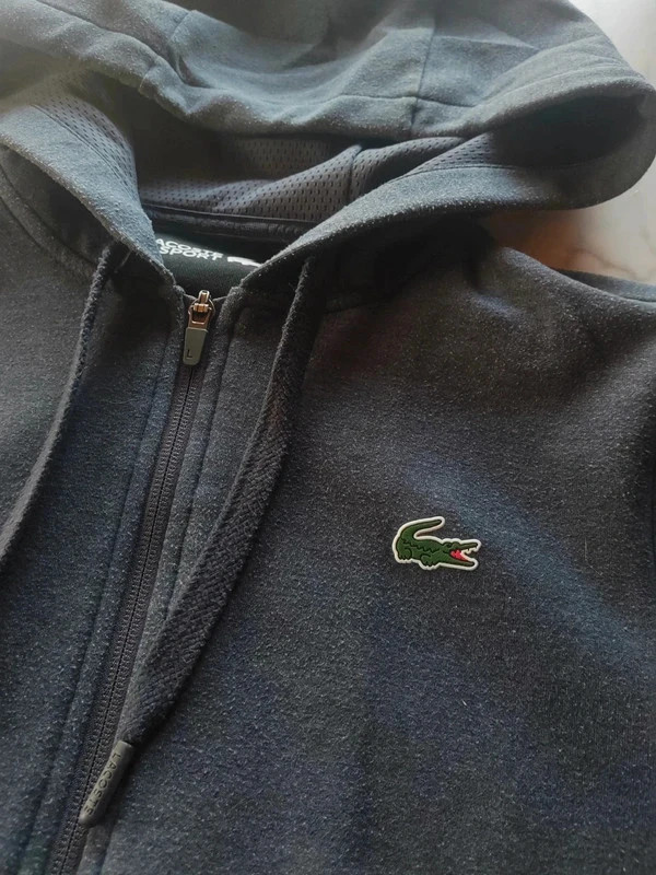Lacoste hoodie zip gris bleu foncé logo floqué en 3D sport – Lacoste – taille M 5