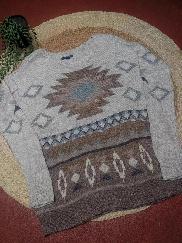 Pull bohème American Eagle S beige motifs géométriques – Vintage Dressing – taille S 3