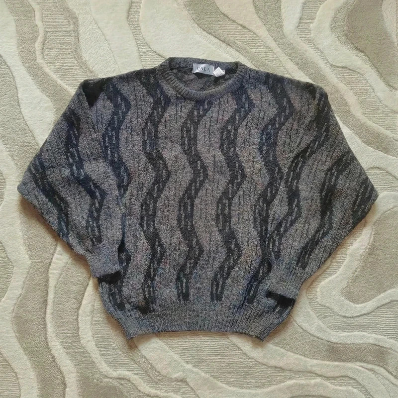 Pull gris homme L vintage maille chaude hiver rétro motif – Vintage Dressing – taille M 2