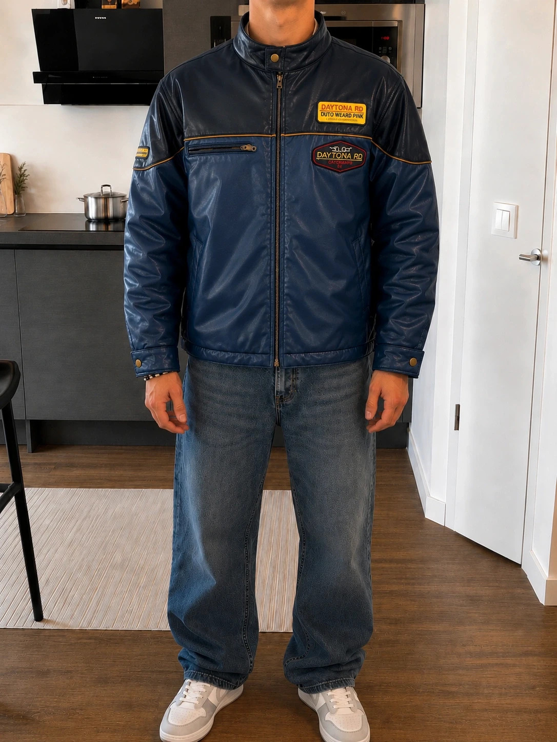 Veste moto Atlas homme M bleue biker racing vintage motard