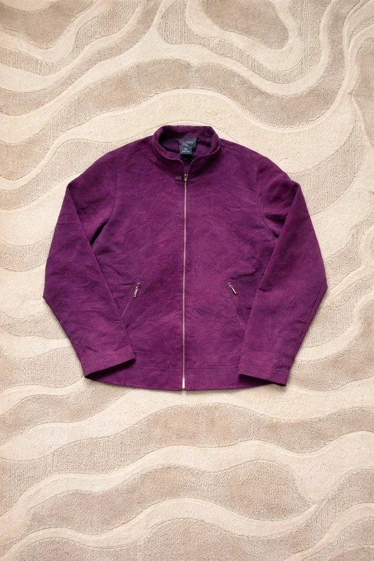 Veste violine femme s zippée vintage suédine mi-saison chic casual – Vintage Dressing – taille S / 36 / 8 2