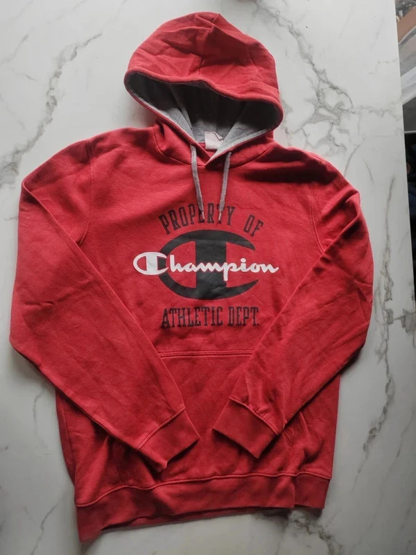 Hoodie rouge bordeaux Champion – gros logo – style US – Vintage Dressing – taille XL 2