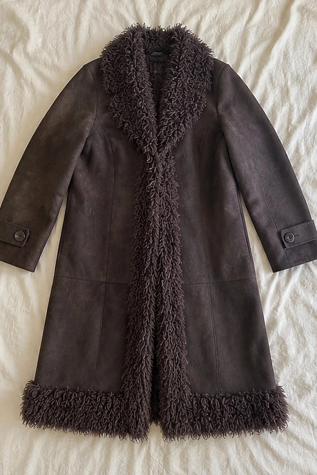 Manteau long effet daim prune avec fausse fourrure taille S – Ateliers Vézelay – taille S / 36 / 8 4
