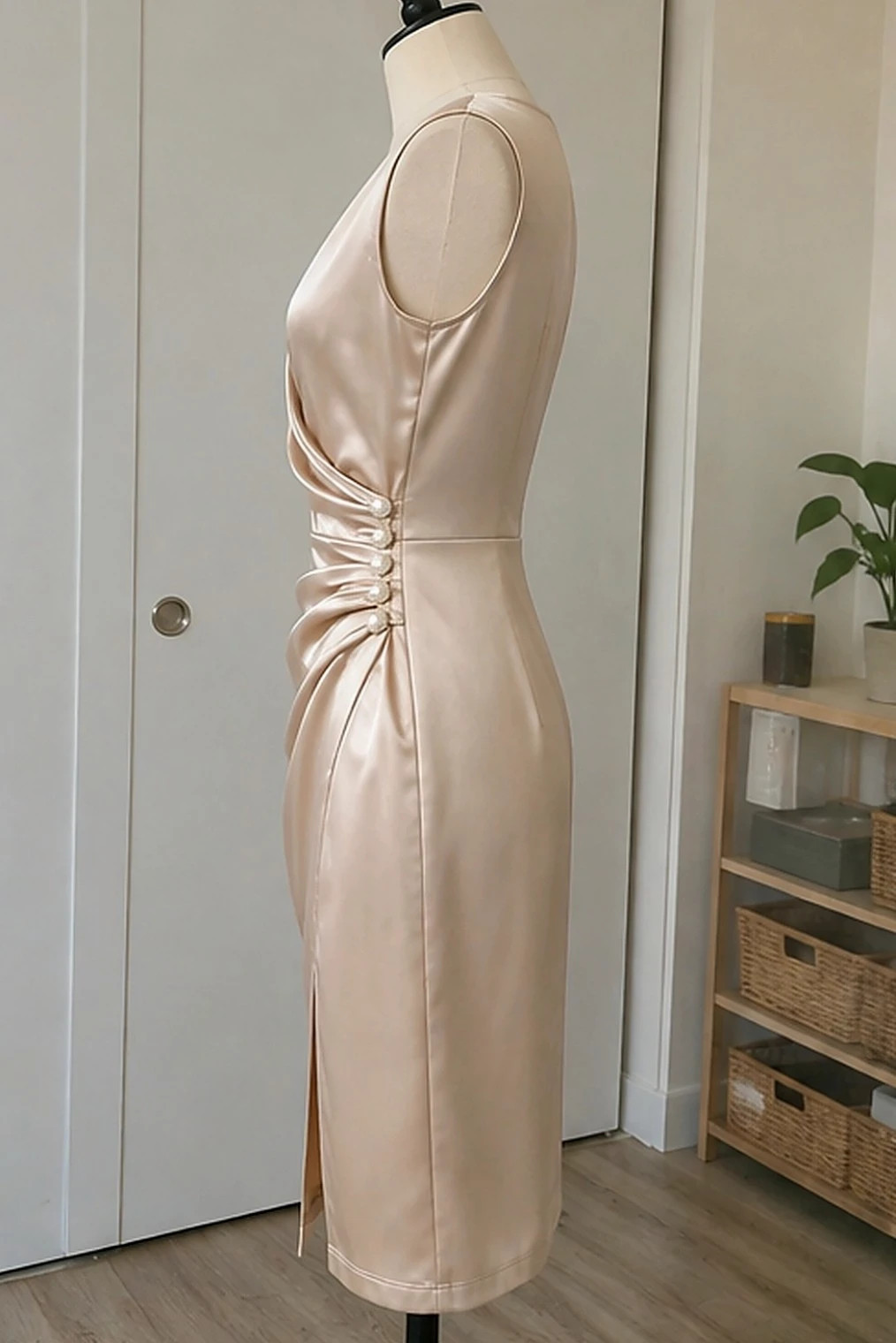 Robe midi satin champagne cache-coeur taille S – Velia – taille S / 36 / 8 3