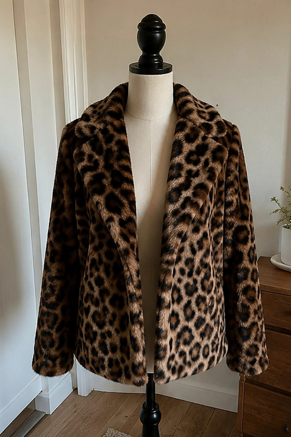 Veste courte fausse fourrure leopard marron taille M – Studio Beaune – taille M / 38 / 10