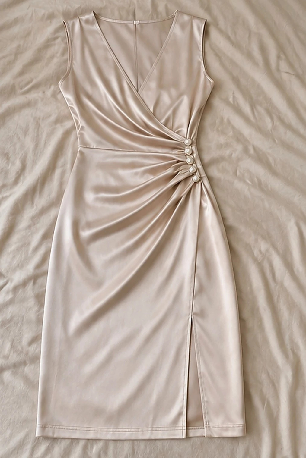 Robe midi satin champagne cache-coeur taille S – Velia – taille S / 36 / 8 4