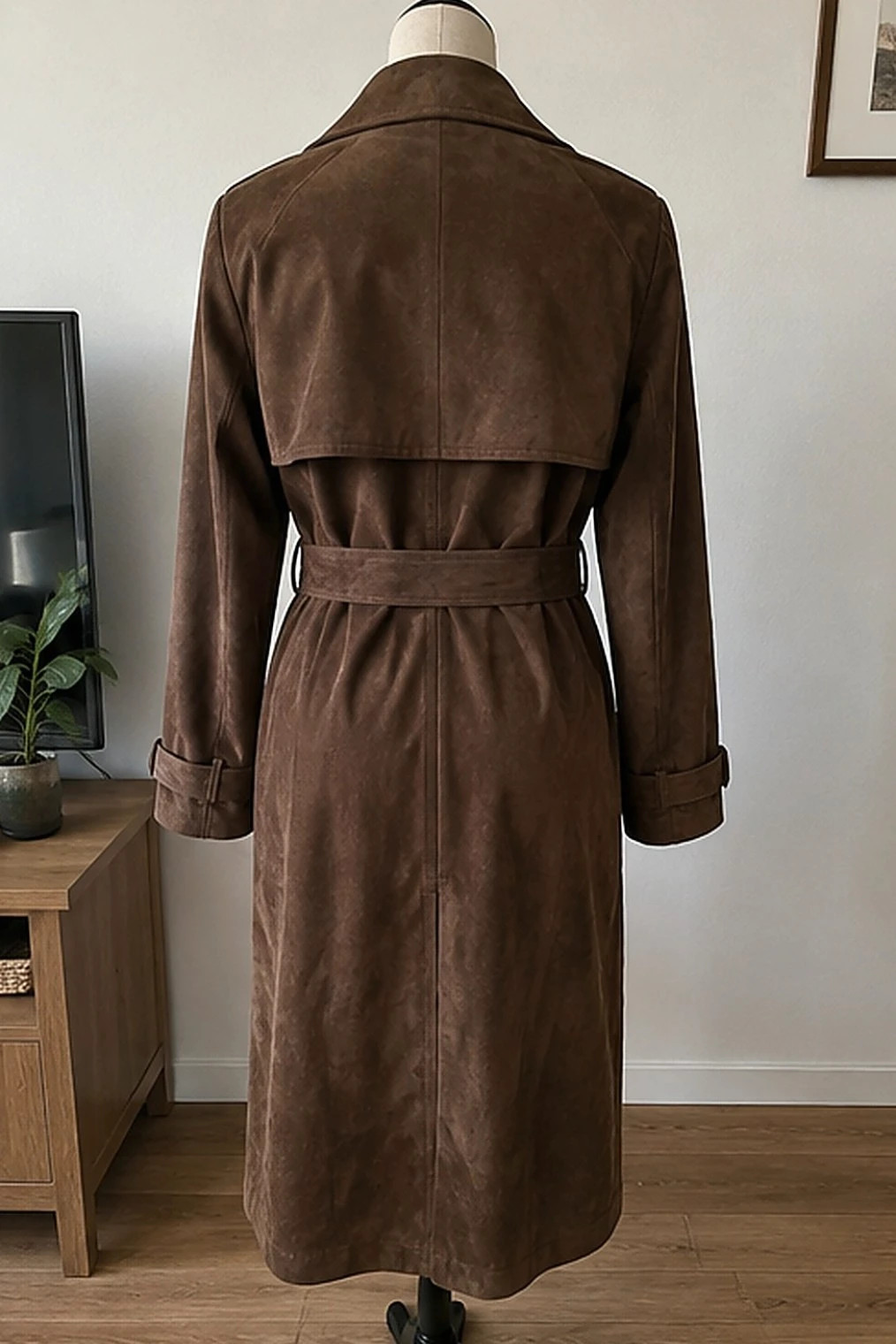 Trench long suédé tabac coupe croisée taille S – D'ALBY – taille S / 36 / 8 2