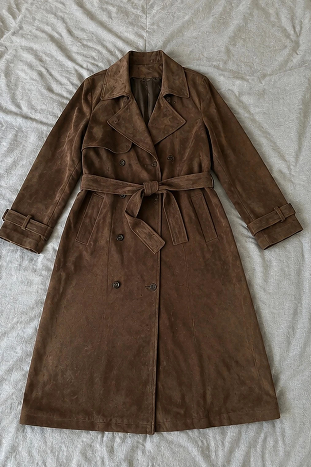 Trench long suédé tabac coupe croisée taille S – D'ALBY – taille S / 36 / 8 4