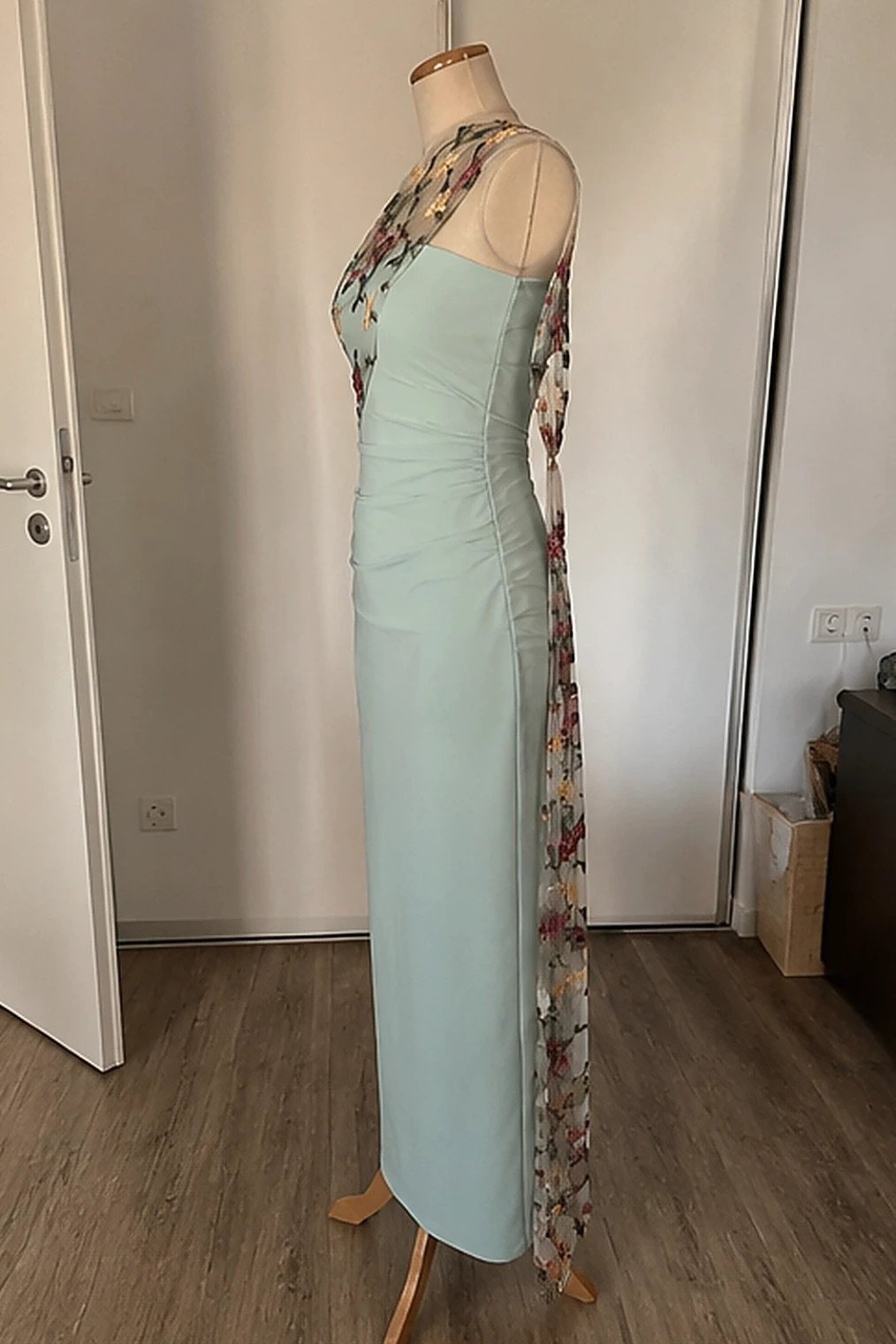 Robe longue vert menthe asymetrique tulle brode taille S – vylena – taille S / 36 / 8 3