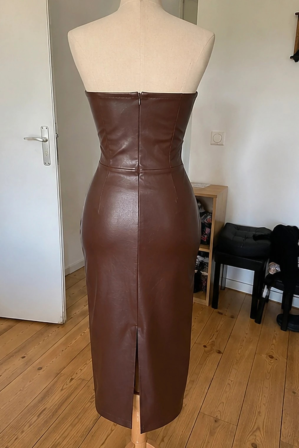 Robe bustier mi-longue effet cuir tabac taille S – Comptoir Giverny – taille S / 36 / 8 2