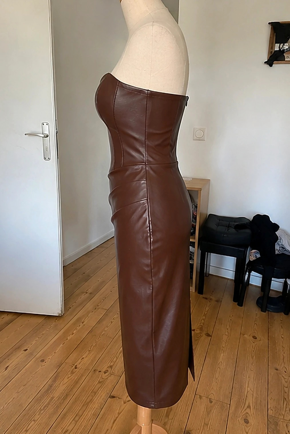 Robe bustier mi-longue effet cuir tabac taille S – Comptoir Giverny – taille S / 36 / 8 3