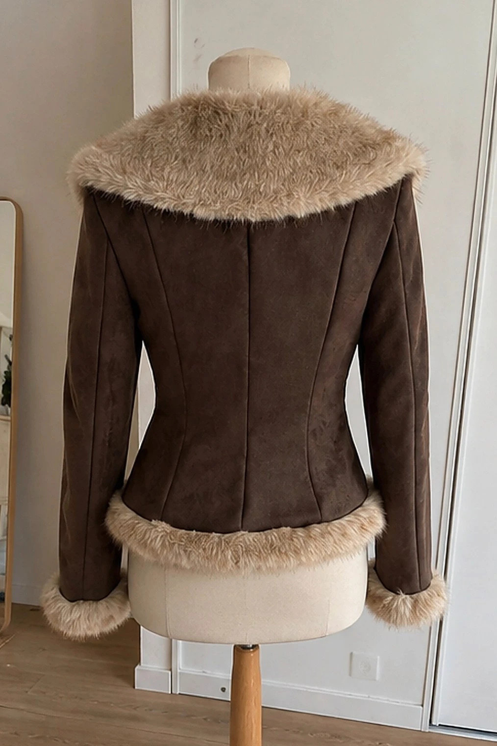 Veste courte daim marron fausse fourrure Marron – Ateliers Nérac – taille S / 36 / 8 2