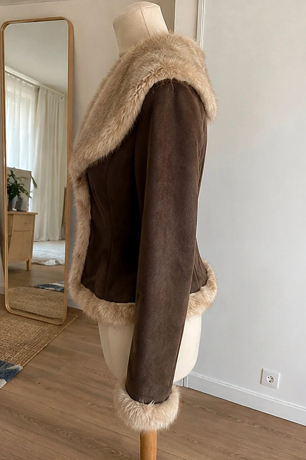 Veste courte daim marron fausse fourrure Marron – Ateliers Nérac – taille S / 36 / 8 3
