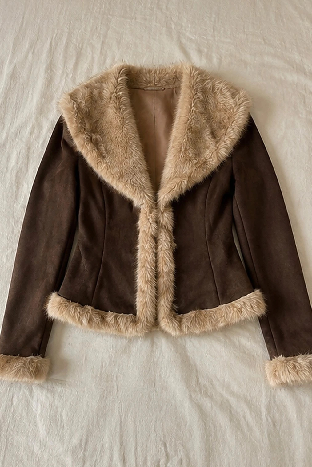 Veste courte daim marron fausse fourrure Marron – Ateliers Nérac – taille S / 36 / 8 4