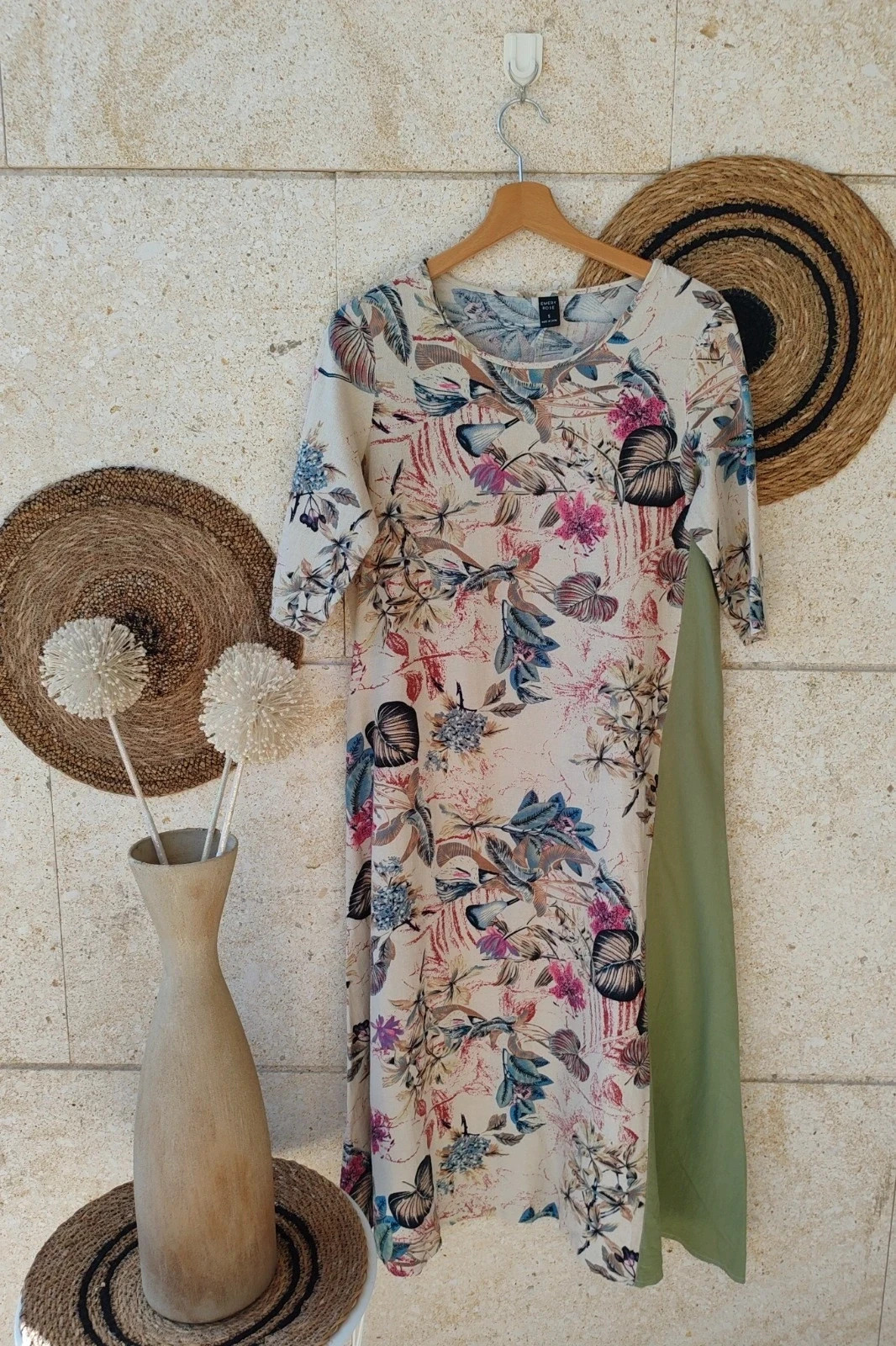 Vestido Efecto Lino Emery Rose S / Robe Motif Botanique / Emery Rose Linen Look Dress