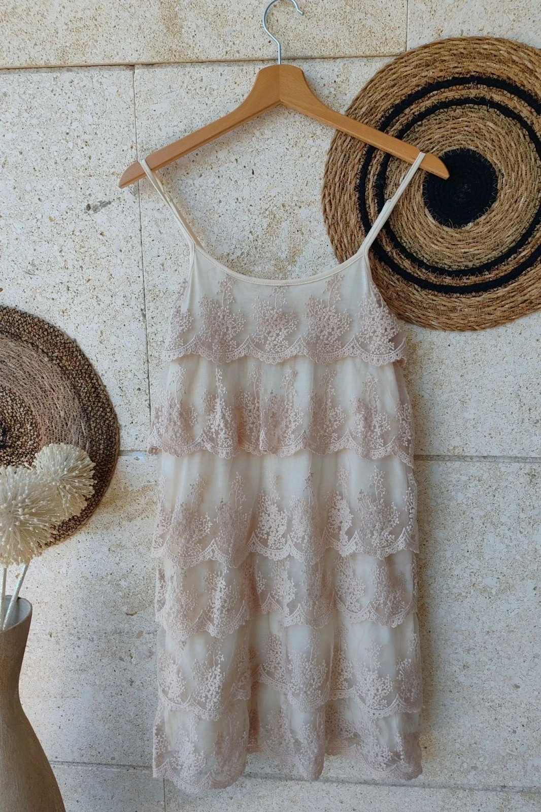 Vestido Encaje Capas Miss June 1 S / Robe Dentelle Nu Rose / Nude Lace Boho Dress Miss June S – Miss June – taille S / 36 / 8