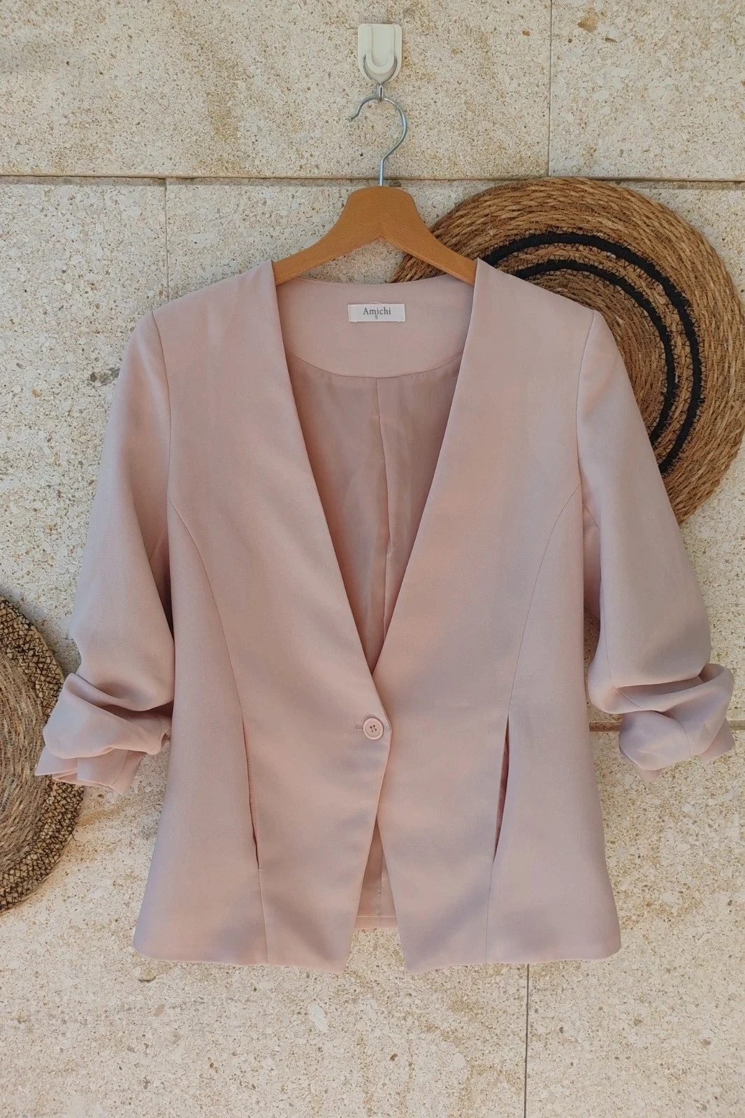 Blazer Fluida Rosa Amichi S / Veste Ample Rose Poudré Amichi / Pastel Pink Ruched Sleeve Blazer – Amichi – taille S / 36 / 8 3