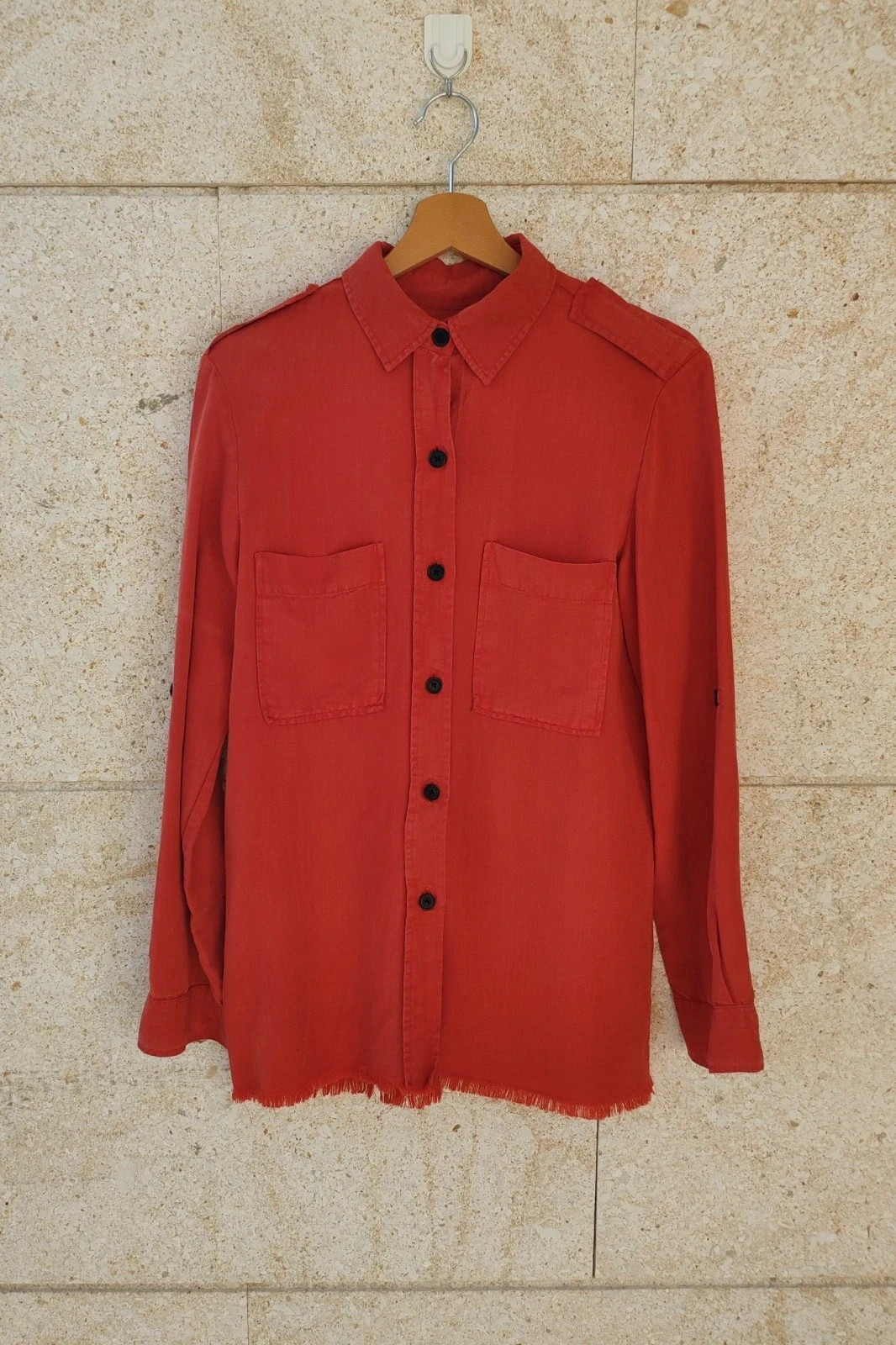 Sobrecamisa Roja Lyocell Zara M / Surchemise Fluide Rouge / Red Military Cargo Jacket Zara M