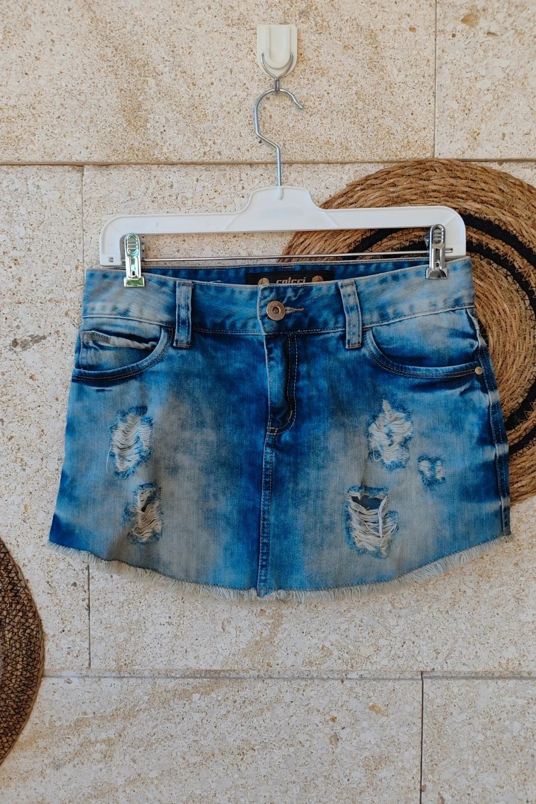 Minifalda Vaquera Premium Colcci 36 / Jupe en Jean / Distressed Denim Skirt